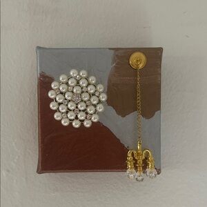 Mixed Media Canvas Wall Art Pearls & Miniature Chandelier
